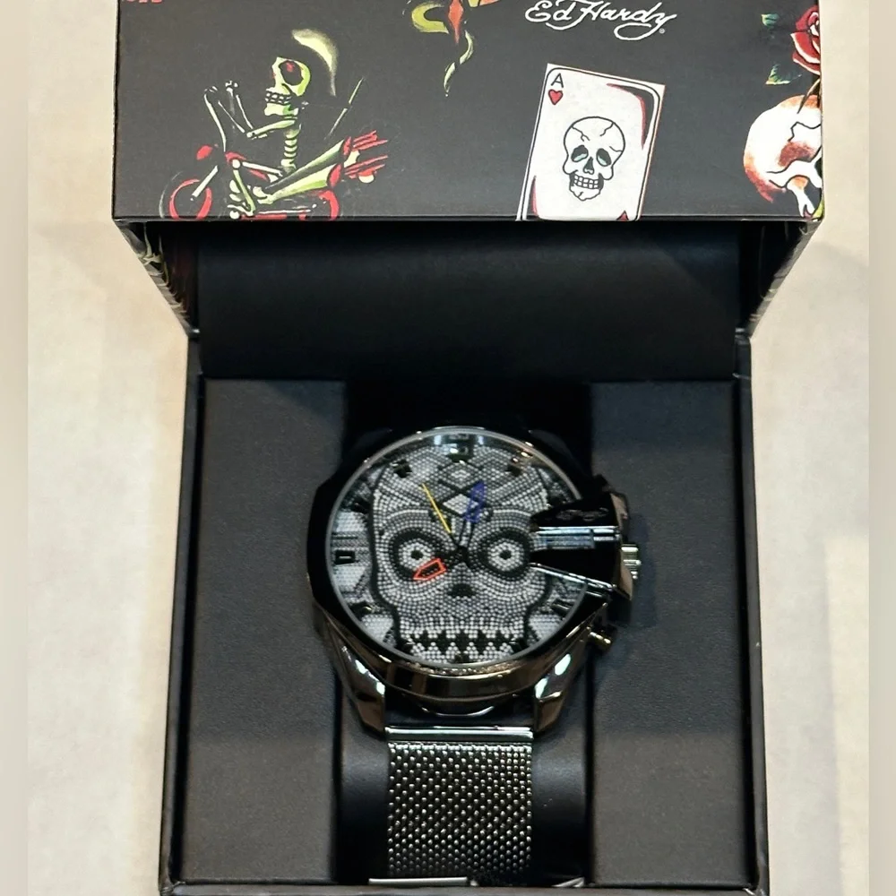 NEW Mens Stainless Steel Mesh Band Ed Hardy Watch